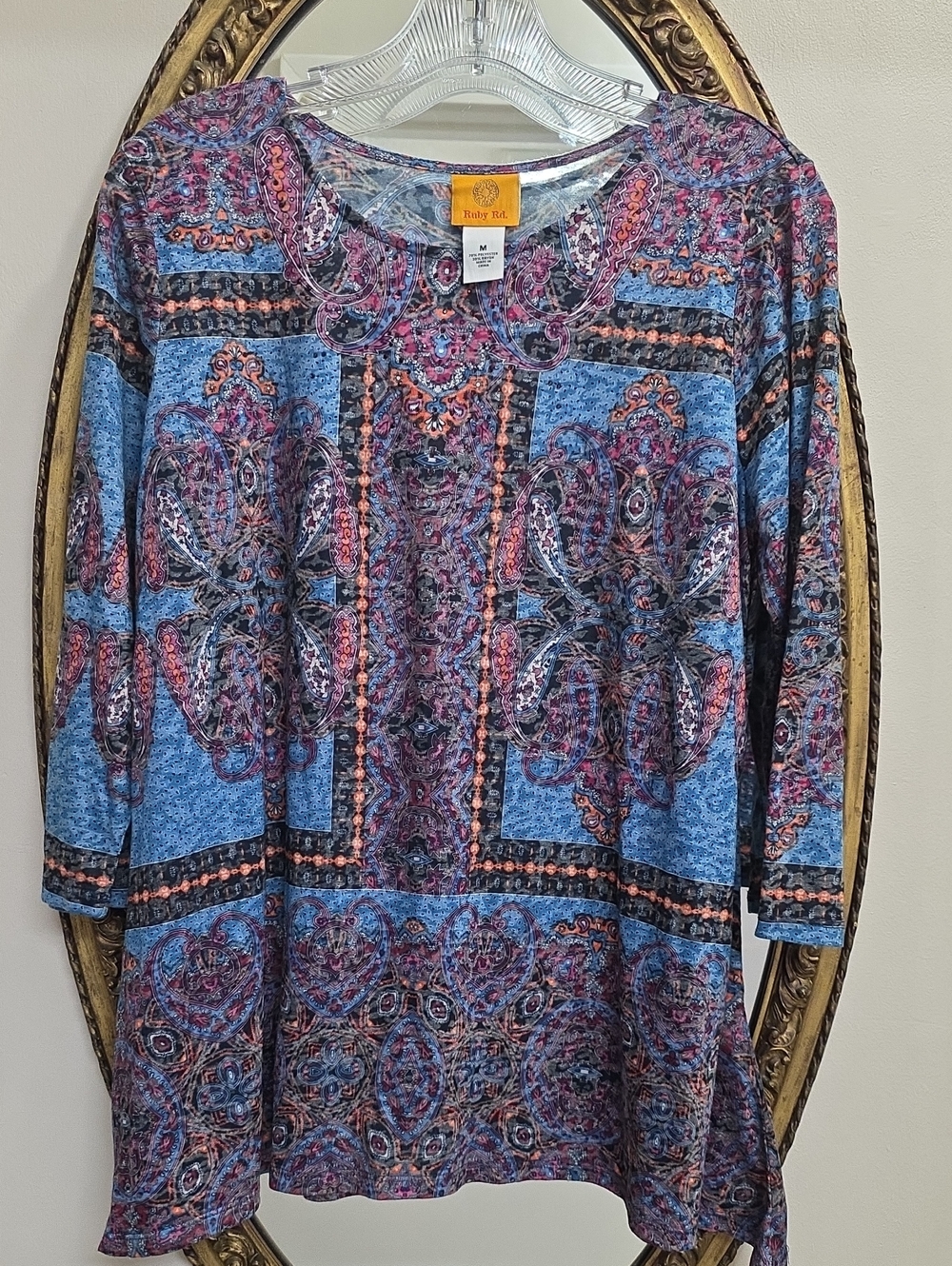 Ruby Rd. Blue Multi Paisley Scoop Neck Tunic Top Size M